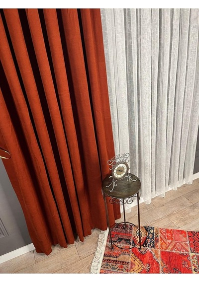 Ev Depo Home Taç Kiremit Düz Renk Pilesiz Soft Fon Perde Ekstraforlu Düz Dikim Tek Kanat Evdadakrmt004, Kiremit, 80 X 270