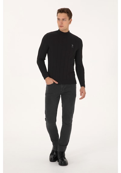 U.S. Polo Assn. Erkek Slim Fit Boğazlı Yaka Siyah Kazak 50315019-VR046