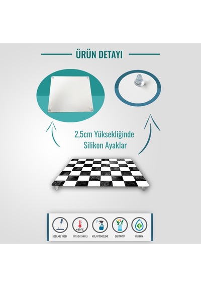 Decorıta Cam Sunum Standı Damalı Desen 29Cm X 34Cm