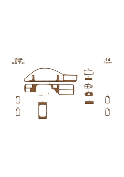 Honda Civic Torpido Kaplama 1992-1995 14 Parça Açık Meşe