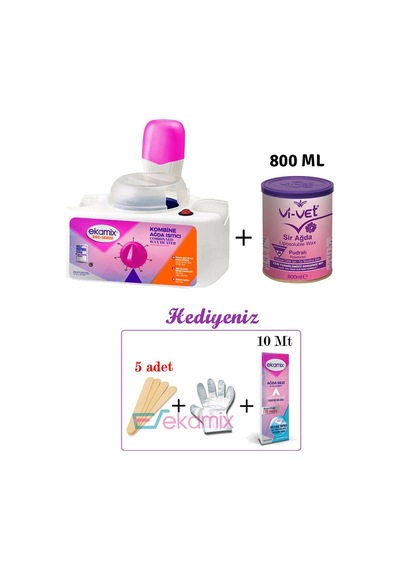 Ekamix Pro Serisi 1+1 Ağda Makinesi + Vivet Pudralı Ağda 800 ML