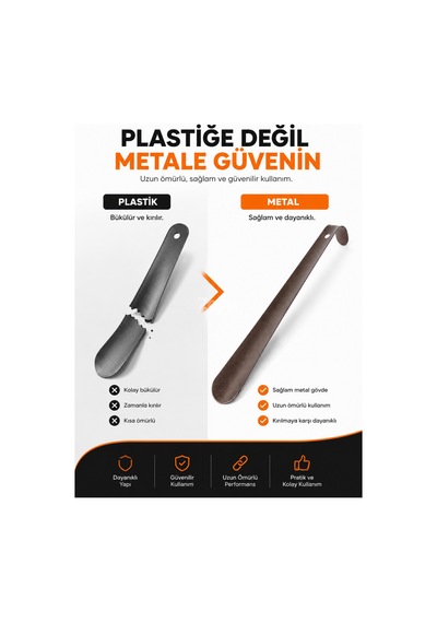 Zeyn Gross Metal Ayakkabı Çekeceği 30 Cm - Dayanıklı Metal Kerata - Ergonomik Ayakkabı Giydirici