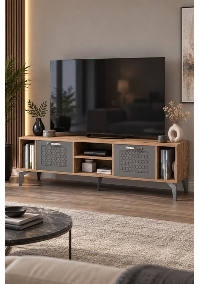 Sulorahome Kahverengi Ve Antrasit Kapaklı Tv Sehpası Atlantik Çam - Antrasit Sulorahome Kahverengi Ve Antrasit Kapaklı Tv Sehpası Atlantik Çam - Antrasit
