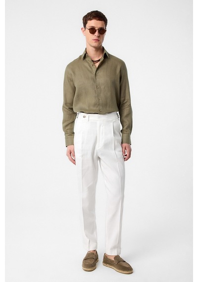 Antioch 100% Keten Comfort Fit Erkek Gömlek Haki