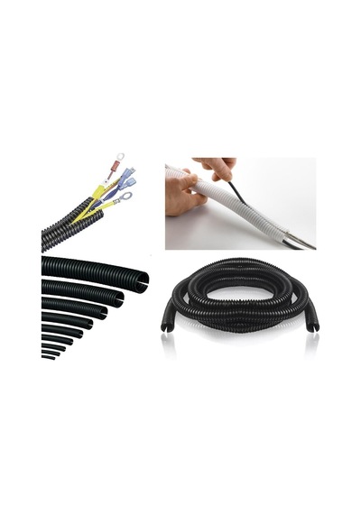 29mm Kablo Tesisat Gizleme Düzenleme Spiral Yarıklı Hortum Siyah Renk 5 Metre