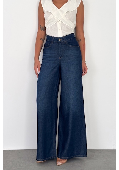 HLT Jeans Koyu Mavi Kadın Extra Wide Leg Jean %100 Tencel Dökümlü Yüksek Bel Palazzo Kot Pantolon Angel-2054 HLT Jeans Koyu Mavi Kadın Extra Wide Leg Jean %100 Tencel Dökümlü Yüksek Bel Palazzo Kot Pantolon Angel-2054