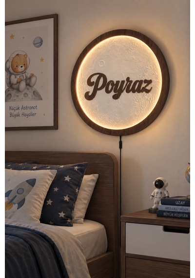 Kişiye Ve Mesleğe Özel Ay Tablo, Rgb Led Işıklı El Yapımı Duvar Dekorasyonu Ahşap 02