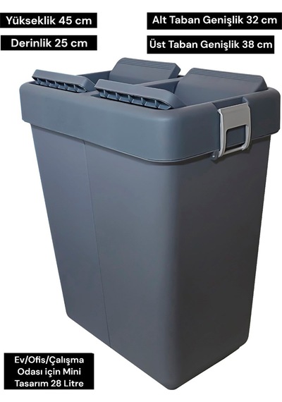 Technow Motek 28 Litre Mini Tasarım Geri Dönüşüm Ofis/ev/çalışma Antrasit