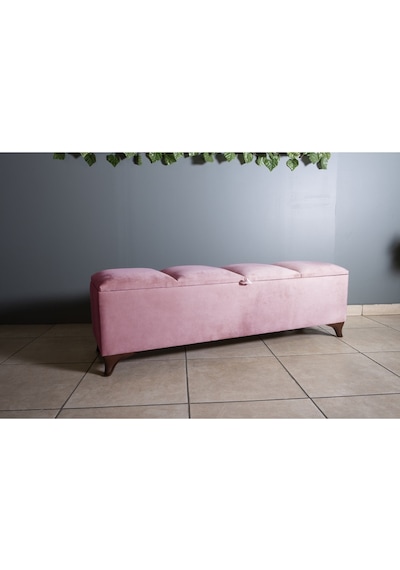 Vetra V2  Pembe Sandıklı Puf - Dilimli Model 140cm Ceviz Ayaklı Sandıklı Puf Koltuk