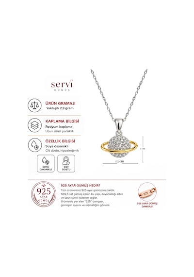 Servi 925 Ayar Gümüş Altın Yörünge Detaylı Satürn Gezegen Kolye-496