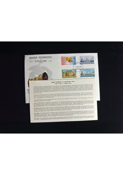 İsle Of Man Fdc 1975 Manx Pioneers To Cleveland Ohio İlk Gün Zarfı  Teşhir Ürün