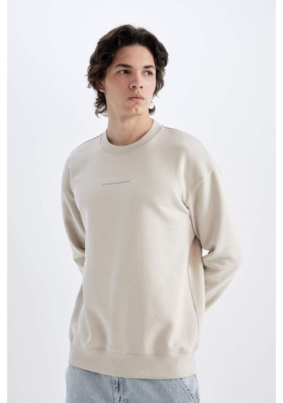 DeFacto Boxy Fit Bisiklet Yaka Baskılı Sweatshirt X8282AZ24AUBG766 Bej