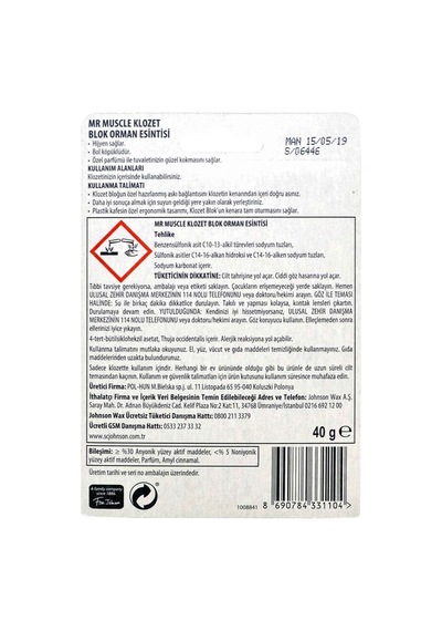 Mr.muscle Klozet Bloğu 40 Gr Orman Esintisi 24'li Paket