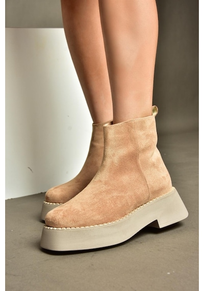 Fox Shoes R820190202 Ten Süet Kalın Tabanlı Kadın Bot Ten
