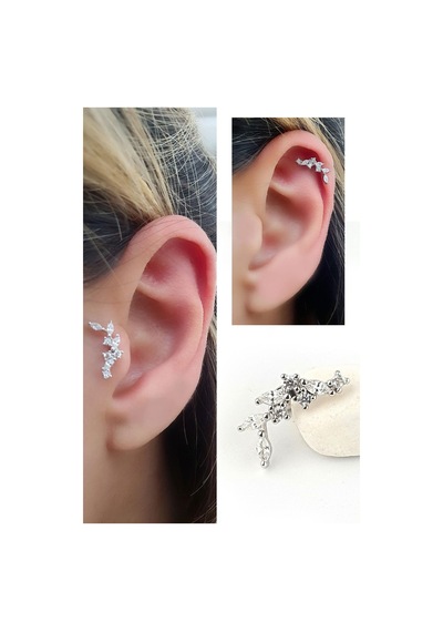 Pırlanta Parlaklığında Zirkon Taşlı 925ayar Gümüş Tragus Kıkırdak Helix Piercing Gümüş