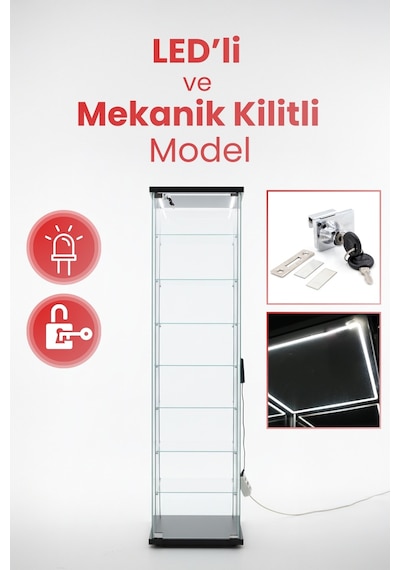 7 Raflı Kilitli Ledli Cam Vitrin Dolap Gümüşlük Koleksiyon Sergi Kitaplık Kapaklı Büfe Mutfak Raflı Siyah 7 Raflı Kilitli Ledli Cam Vitrin Dolap Gümüşlük Koleksiyon Sergi Kitaplık Kapaklı Büfe Mutfak Raflı Siyah