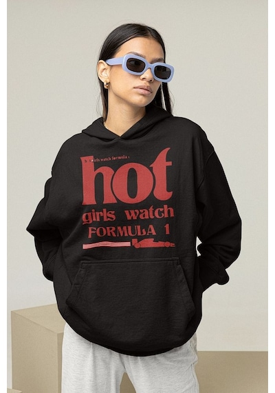 Sevbano Hot Girls Watch Formula 1 Yazılı Unisex Oversize Hoodie Siyah