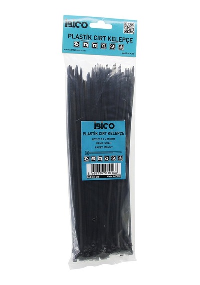 100pcs Siyah 3.6x250mm Plastik Cırt Kelepçe Standart
