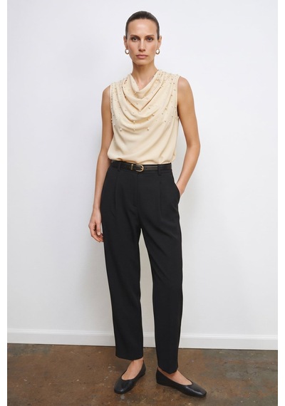 Sateen İnci Detaylı Bluz - Bej-137355
