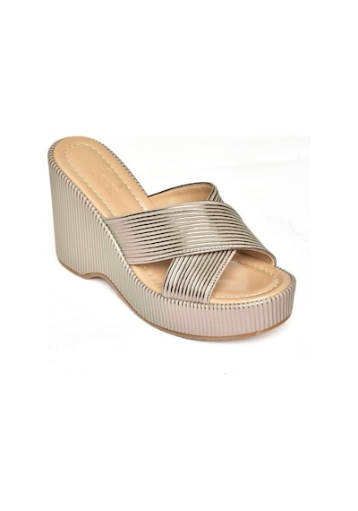 Fox Shoes S250101409 Platin Dolgu Tabanlı Kadın Terlik Platin