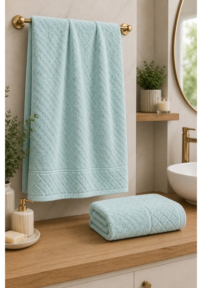 Kristal 2 Li Banyo Havlu Seti 50 90 Baş Havlusu + 90 150 Banyo Havlusu - Buz Mavisi