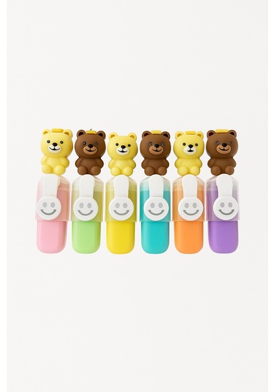Sevimli Mini Fosforlu Keçeli Kalem-6lı Set-mini Ayıcık Başlıklı-fosfor03