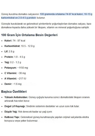 Nazop Domates Salçası Nazilli Güneş Kurutma 1 Kg.