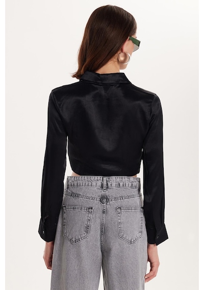 Tudors Kadın Slim Fit Dar Kesim Uzun Kollu Klasik Yaka Siyah Gömlek-34269 Siyah