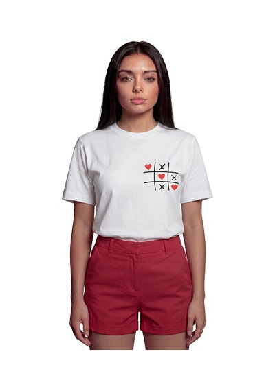 ''love Game'' Xox Baskılı %100 Pamuk Rahat Kesim Premium Kadın Ti Beyaz