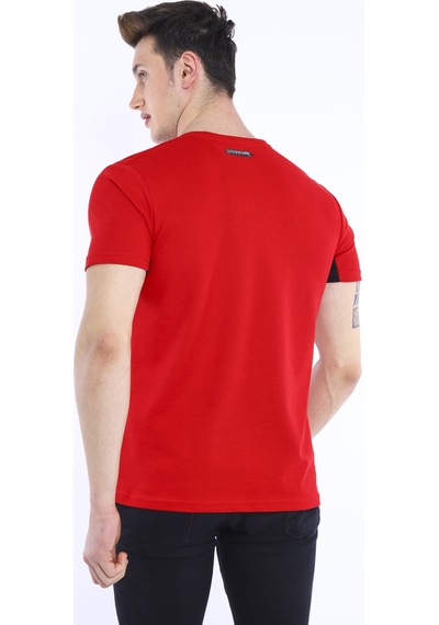 Escetic Erkek Kırmızı Erkek Slim Fit Pamuklu Kısa Kollu Bisiklet Yaka T-S Kırmızı
