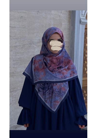 Qalortex Scarf Pamuklu Soft Âlâ Desen Eşarp-morcivert Morcivent