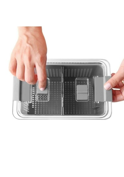 Vinoa 3'lü 2,5 Lt + 5 Lt + 9 Lt Süzgeçli Buzdolabı Düzenleyici Organizer + Saklama Kabı Gri