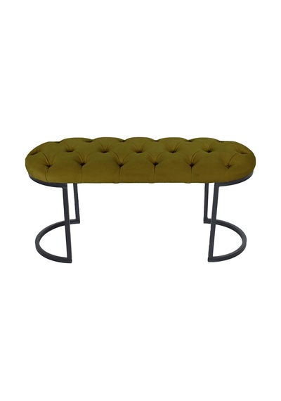 Elısse Black Puf - Metal Ayaklı Kapitoneli Model Puf, Hardal Bench