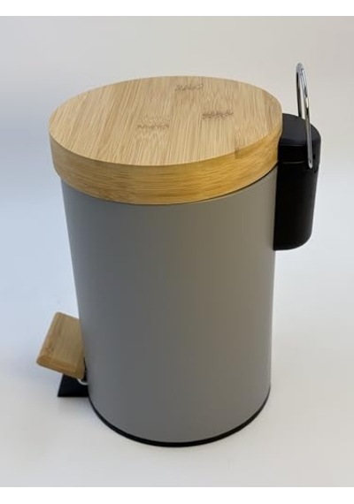 Ayrex Orret Home Bambu Kapaklı Metal Çöp Kovası Hidrolik Sistemli Yavaş Kapanma Özellikli, Pedallı, Banyo Ve Diğer