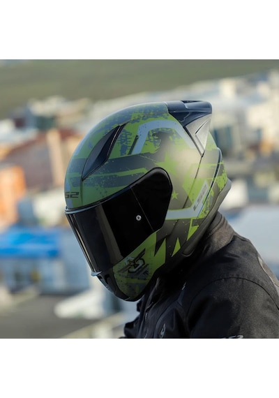 Siyah Vizörlü + Yarış Spoiler + Ls2 Rapid 2 Thunder Birs Race Kapalı Motosiklet Kaskı Mat Yeşil - Siyah