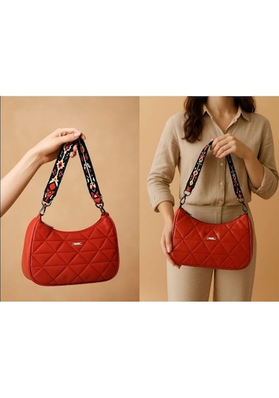 Guard Leather Kapitone Kadın Omuz Çantası + Renkli Kartlık Kırmızı