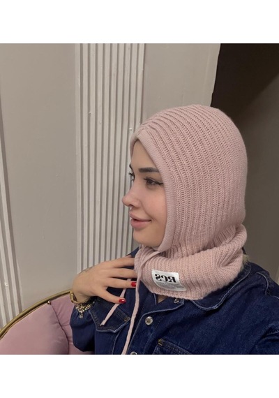 Kadın Kışlık Triko Örgü Balaklava Tesettür Başlık-şapka Siyah