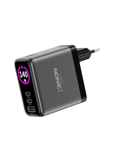 Xenon Smart Hızlı Şarj Adaptörü 140w Gan, 2x Usb-c & Usb-a Çıkışı, Pd Pps, Dijital Ekran X6415