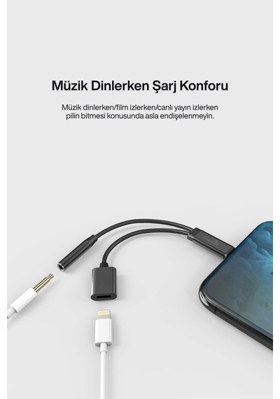 2in1 Lightning Aux Dönüştürücü Şarj + Müzik Tüm Apple Uyumlu iOs Modelleriyle