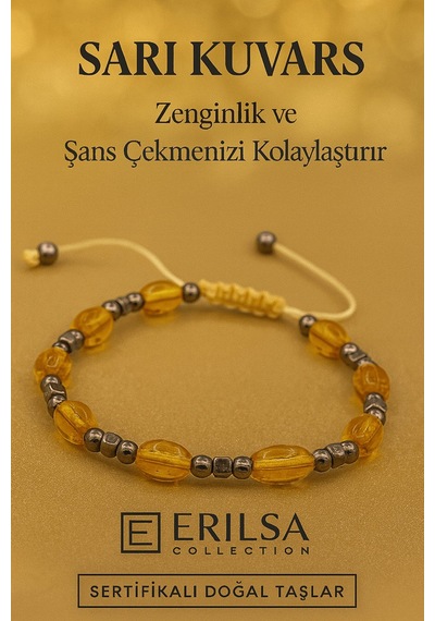 Sertifikalı Sarı Kuvars Taşı Bileklik Zenginlik Enerjisini Artırır Ve Şans Alanınızı Genişletir Sarı
