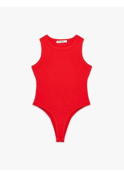 Koton Çıtçıt Düğme Detaylı Kolsuz Bisiklet Yaka Bodysuit Kırmızı 6sal30148ık