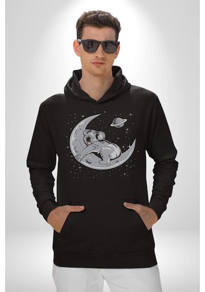 Kuala Sancar Uyuyor Ay Mars Kadın Erkek Siyah Kapüşonlu Sweatshirt Hoodie Siyah
