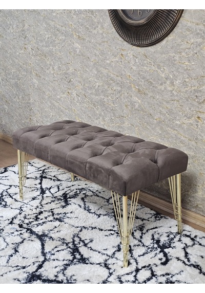 Zafir Gold Tel Ayaklı 90 Cm Puf Bench - Puf - Bench - Kasalı Oturak - Oturak - Yatak Ucu Puf Kahverengi