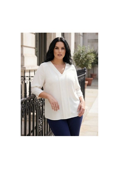 Hanezza Yarım Kol Krep Bluz Ekru - 4035099 Ekru