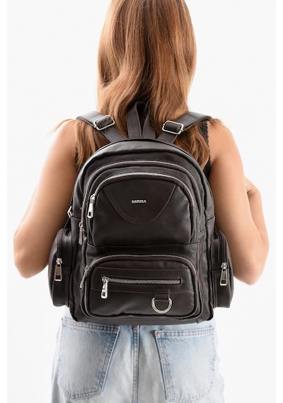 Baginn Suni Deri Kadın Sırt Çantası 38 28 Cm Mega Bag Günlük Kullanıma Uygun Çok Cepli İçi Astarlı Kahverengi