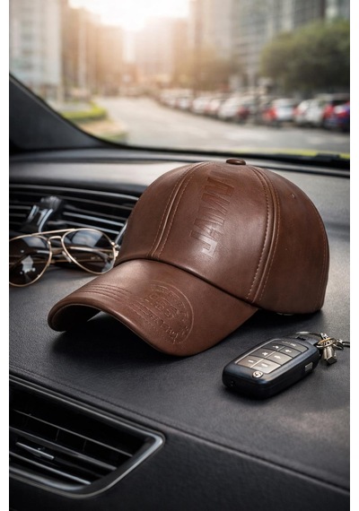 Valkyrie Erkek Açık Kahverengi Deri Şapka Kavisli Siperlikli Ayarlanabilir Spor Günlük Baseball Cap Kahve