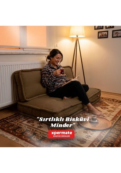 Xpermate Bisküvi Yer Minderi 60x120 Kalın Palet Balkon Petek Önü Fermuarlı Minder Kahverengi