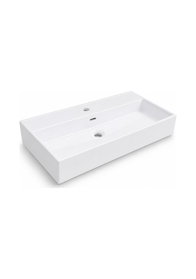 Dura Niva Kare Çanak Lavabo 80x46,5 Cm Tezgah Üstü Batarya Delikli Beyaz 5254