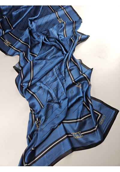 Miorel Scarfs G Tema Vual İpek Şal Halka Desen Silk Scarfs Fular Shawl Hijab Mavi