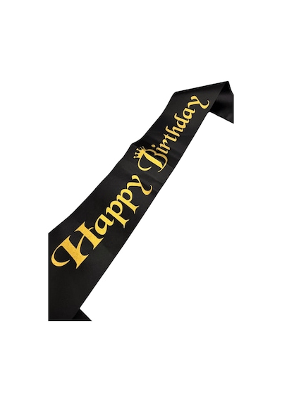 Happy Birthday Kuşak Saten Siyah Üzeri Altın Baskılı Doğum Günü Kuşağı Diğer